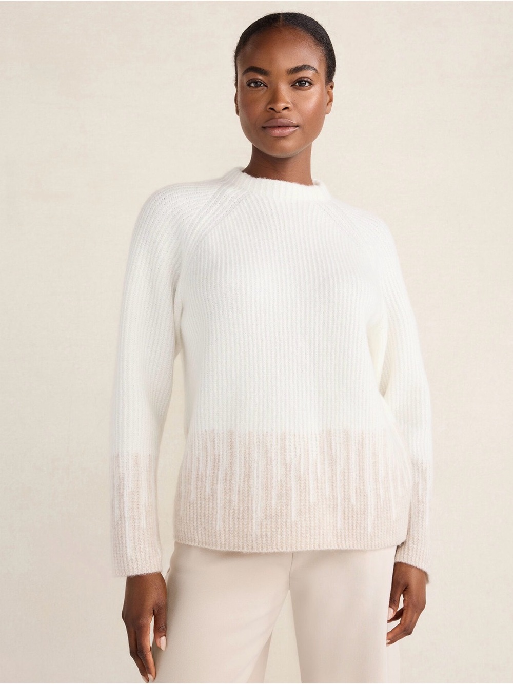Haven Well Within Knit Cream Icicle detail Ribbed Crewneck Sweater